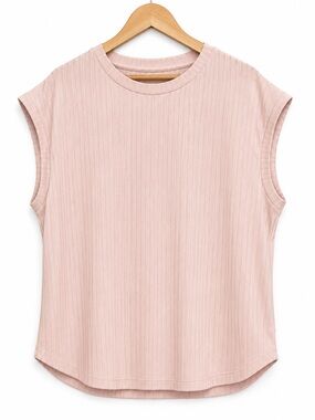 Eileen Fisher XL Blush Pink Ribbed Tencel Sleeveless Top Minimal Chic NWT